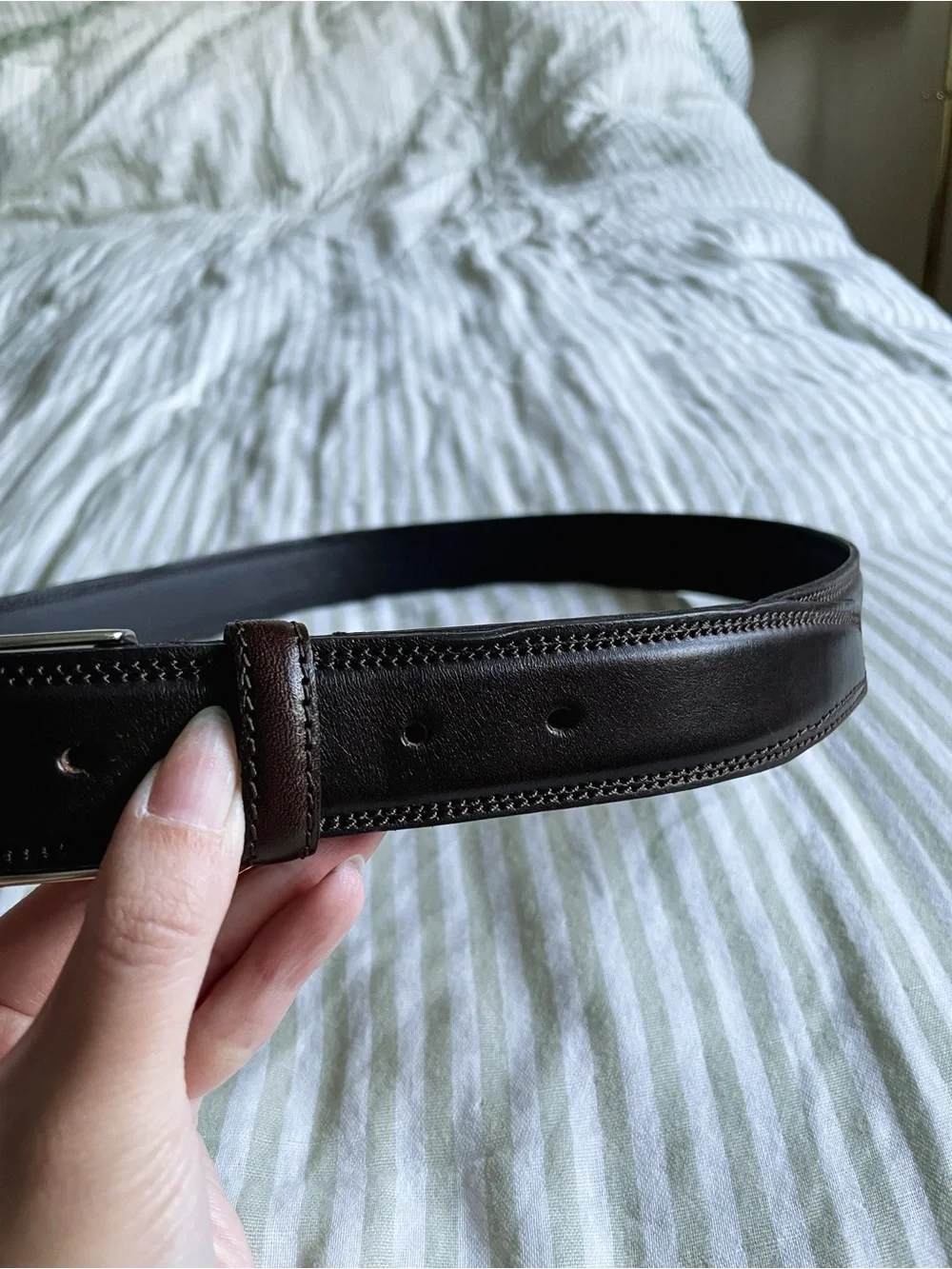 Men’s Zara Leather Dress Belt Size 90 cm / 35 inches Dark Brown Double Stitching